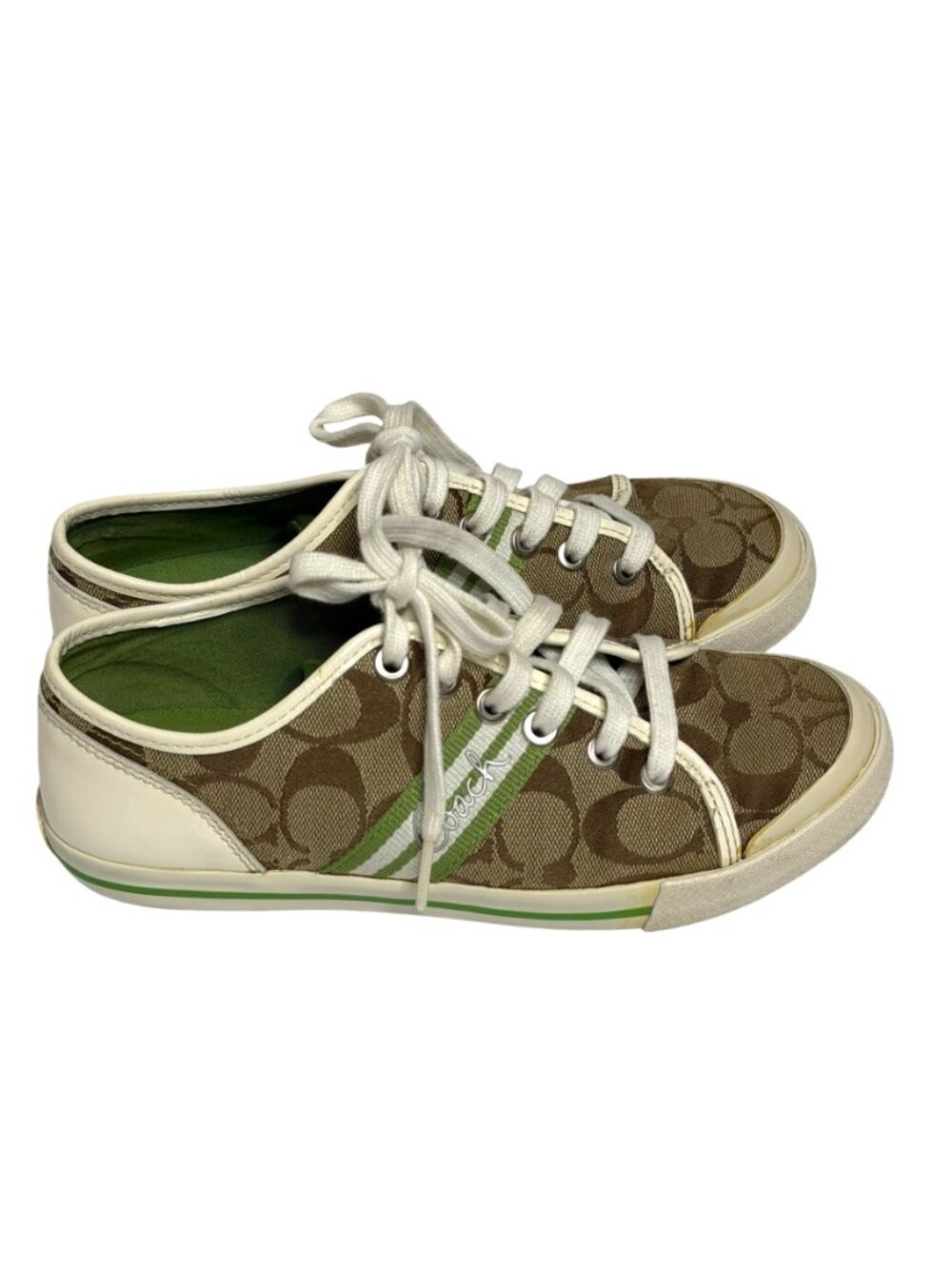 Coach Folly Signature Womens Sneakers Canvas Logo Tan Grass White 6 - Picture 3 of 10